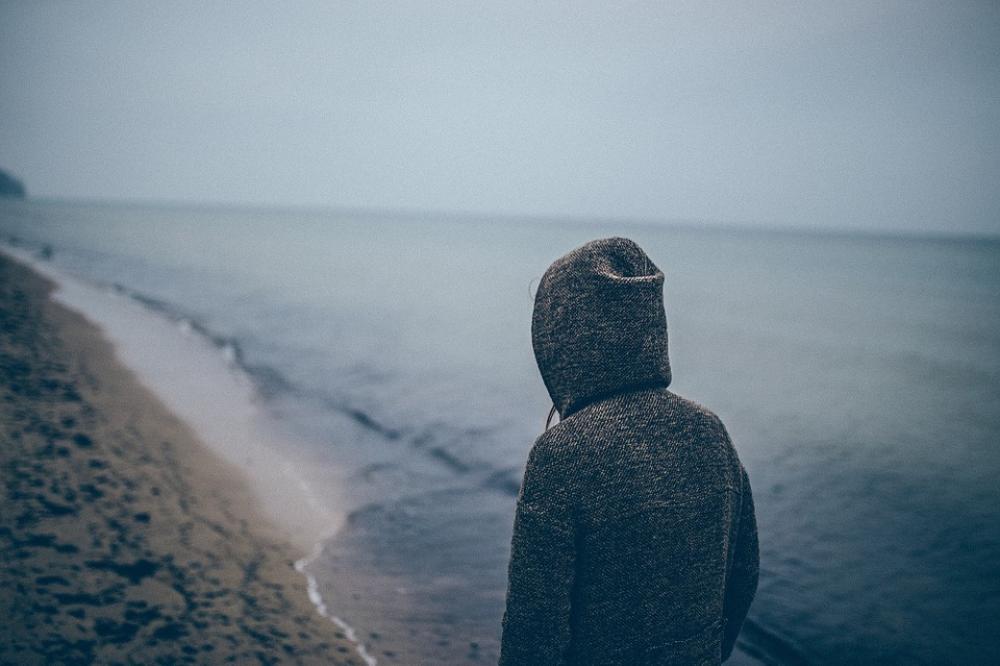 Person Human Beach Dull Atmosphere Alone Grey Person Human Beach Dull Atmosphere Alone Grey