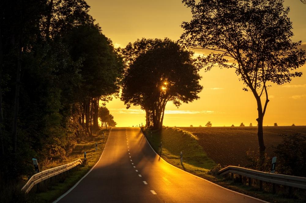Road Sunset Backlighting Landscape Abendstimmung Road Sunset Backlighting Landscape Abendstimmung