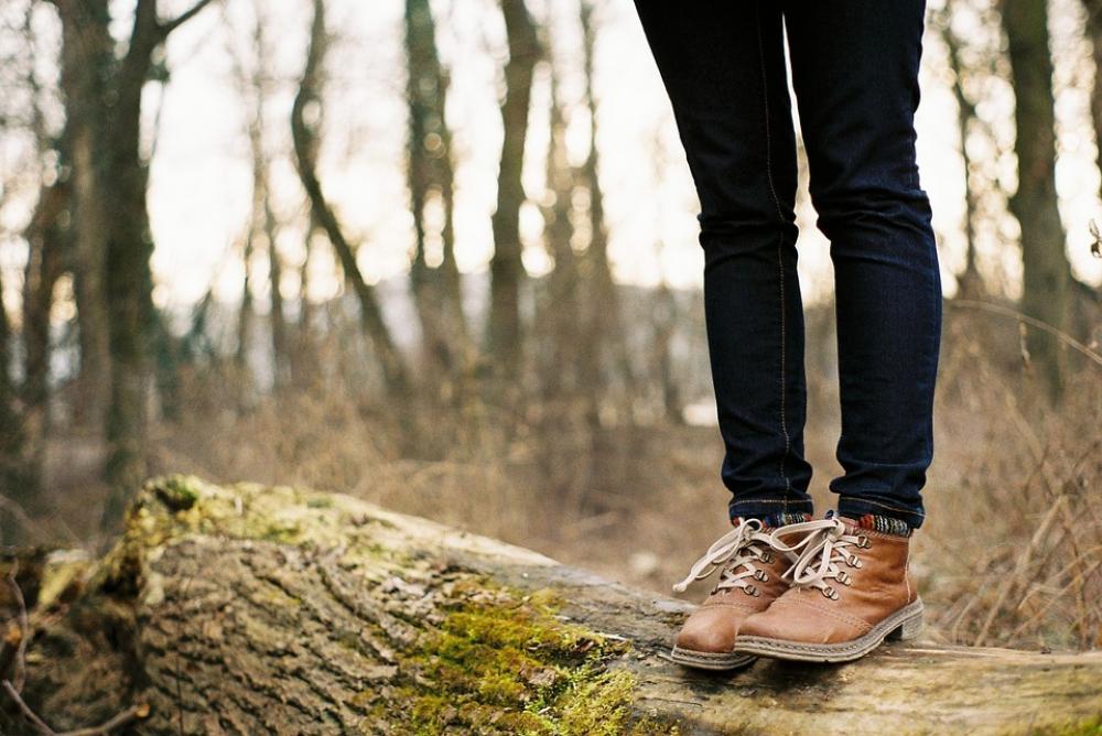 Standing Forest Legs Feet Woman Jeans Boots Standing Forest Legs Feet Woman Jeans Boots