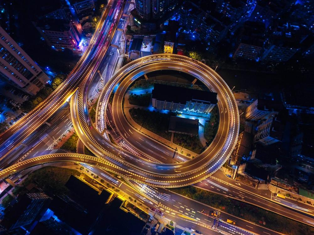 Streets Night Lights Circle Highways Top View Streets Night Lights Circle Highways Top View