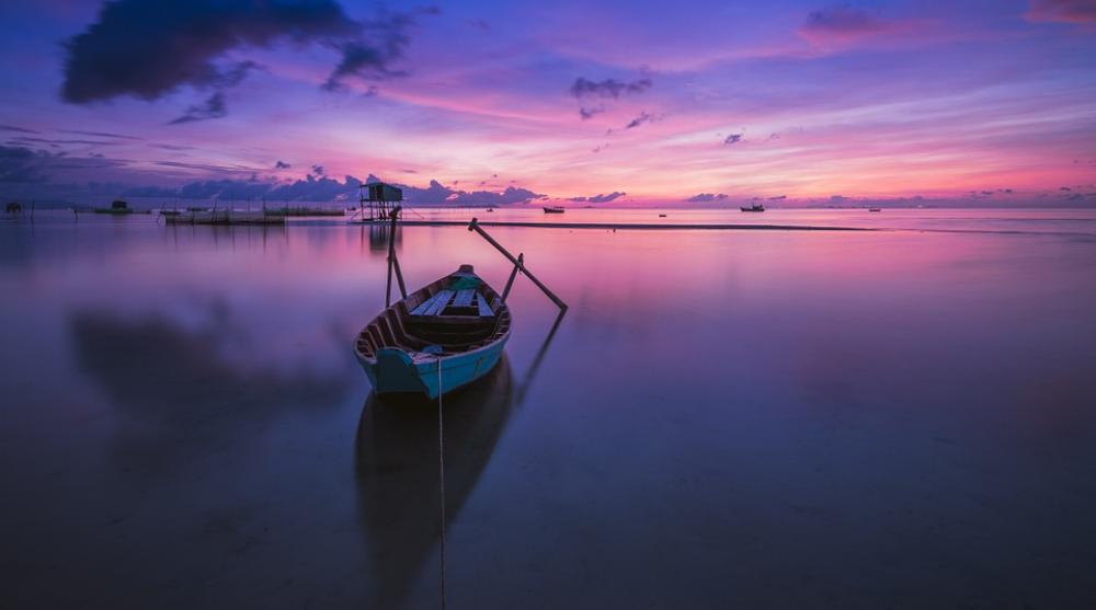 Sunrise Boat Rowing Boat Nobody Calm Tranquil Sunrise Boat Rowing Boat Nobody Calm Tranquil