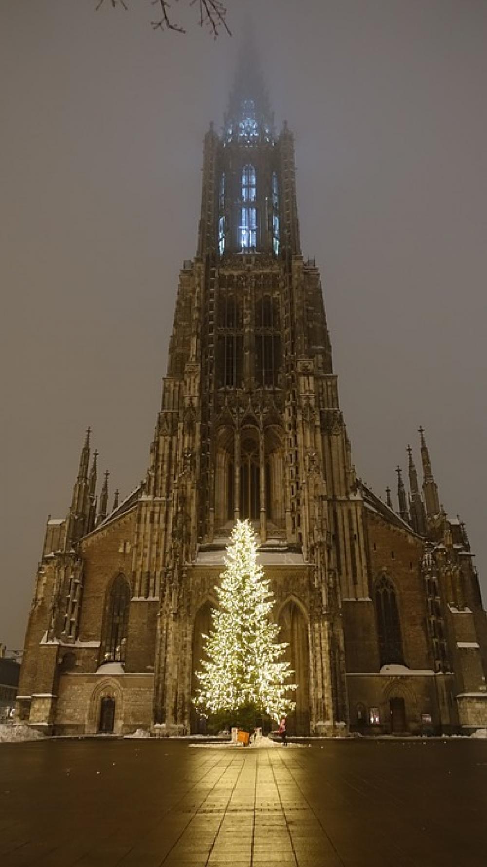 Ulm Cathedral Christmas Tree Illuminated Ulm Cathedral Christmas Tree Illuminated
