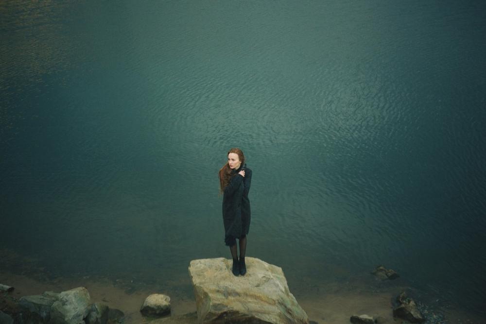 Woman Standing Rock Water Woman Standing Portrait Woman Standing Rock Water Woman Standing Portrait