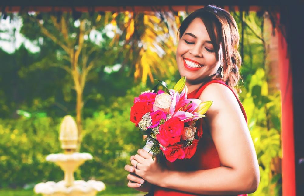 Woman Bouquet Of Flowers Flowers Happy Smiling Woman Bouquet Of Flowers Flowers Happy Smiling