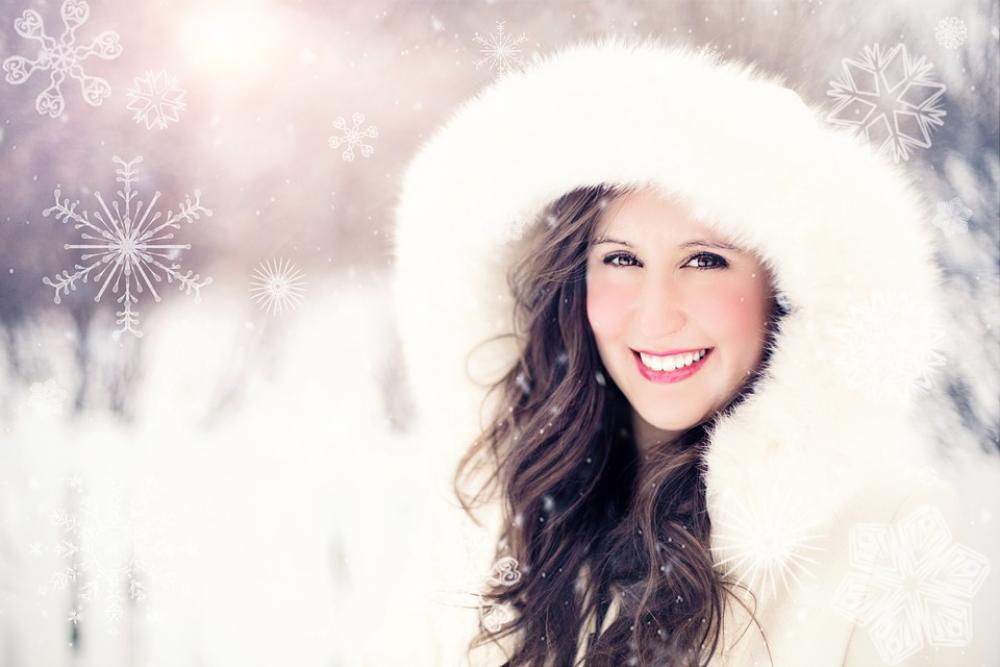 Woman Snow Winter Portrait Snowflakes Smiling Woman Snow Winter Portrait Snowflakes Smiling