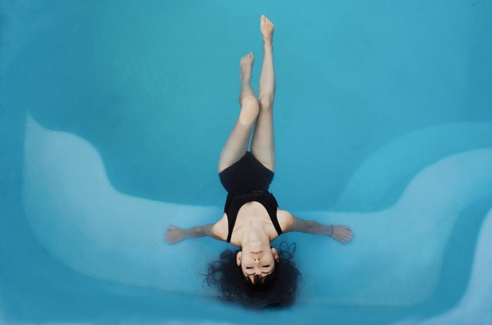 Woman Swimsuit Pool Relaxing Aerial View Summer Woman Swimsuit Pool Relaxing Aerial View Summer