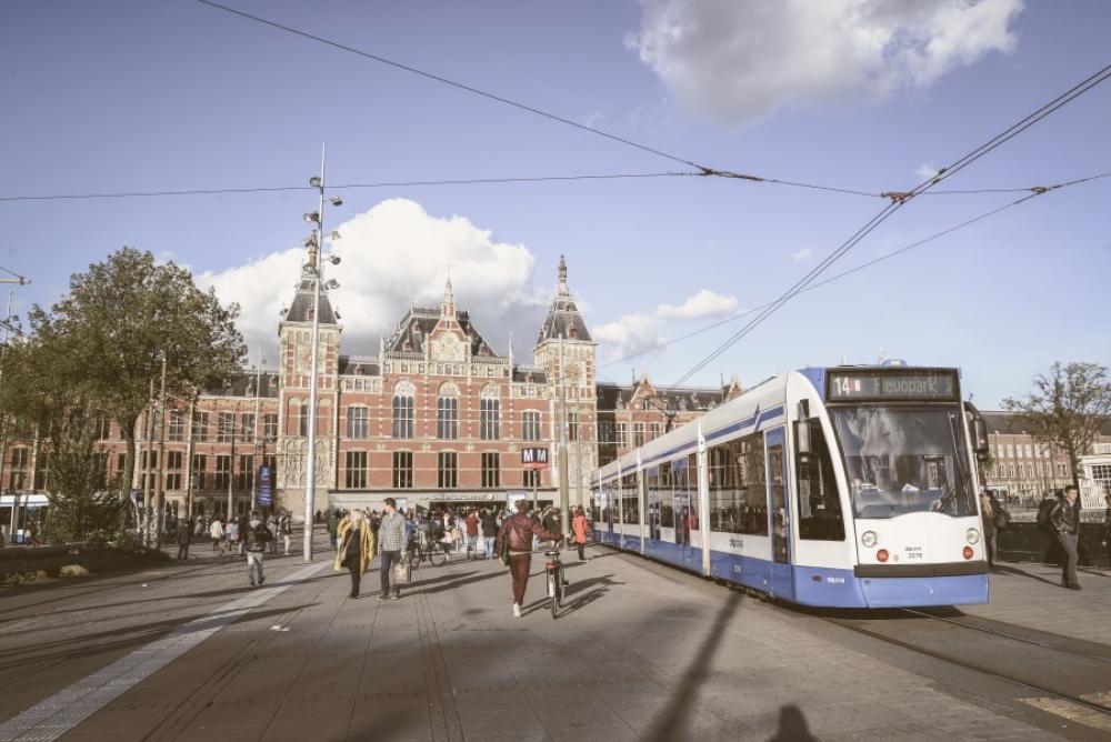 Tram at Amsterdam central Tram at Amsterdam central