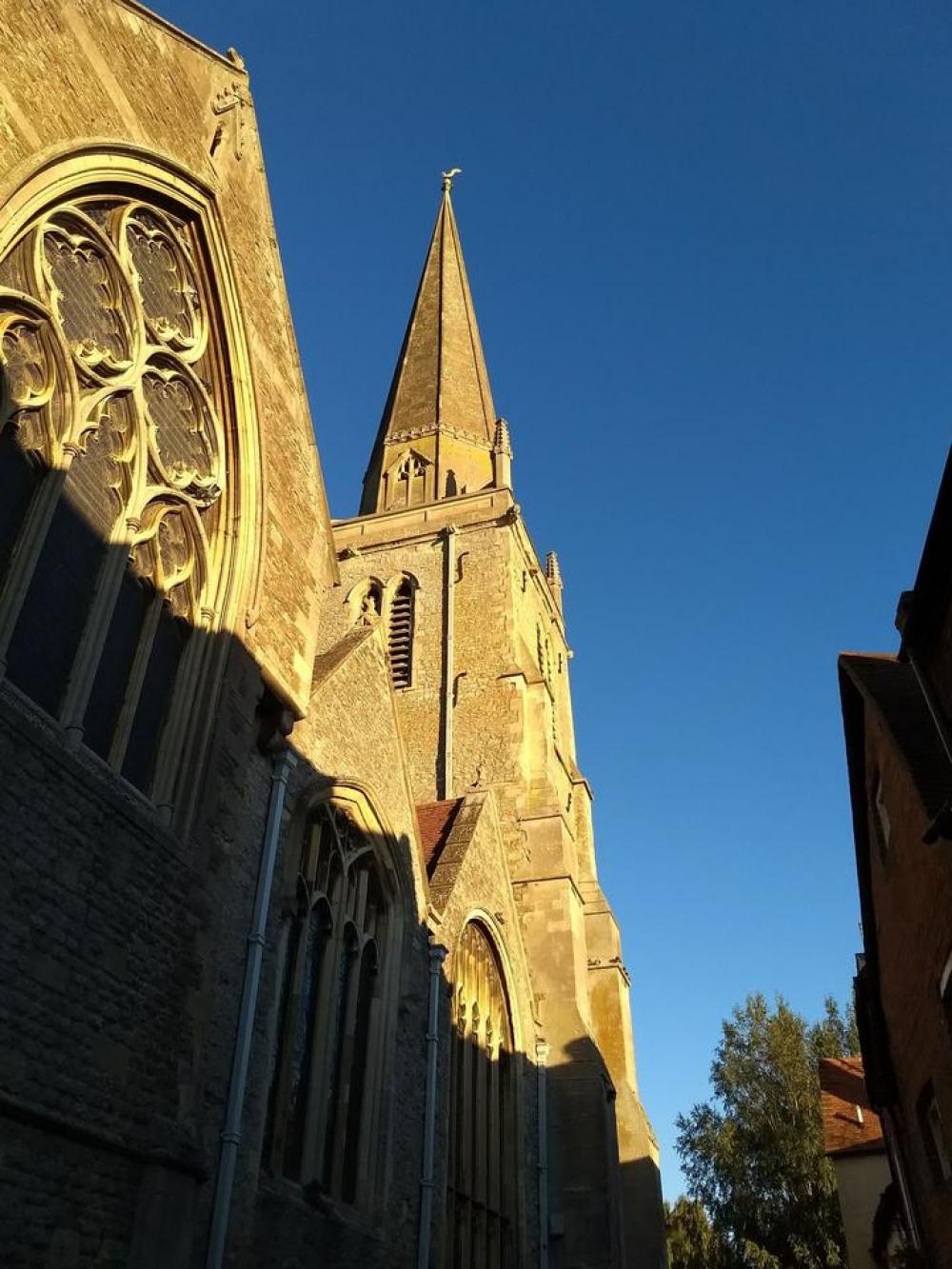 church spire tower morning sun church spire tower morning sun