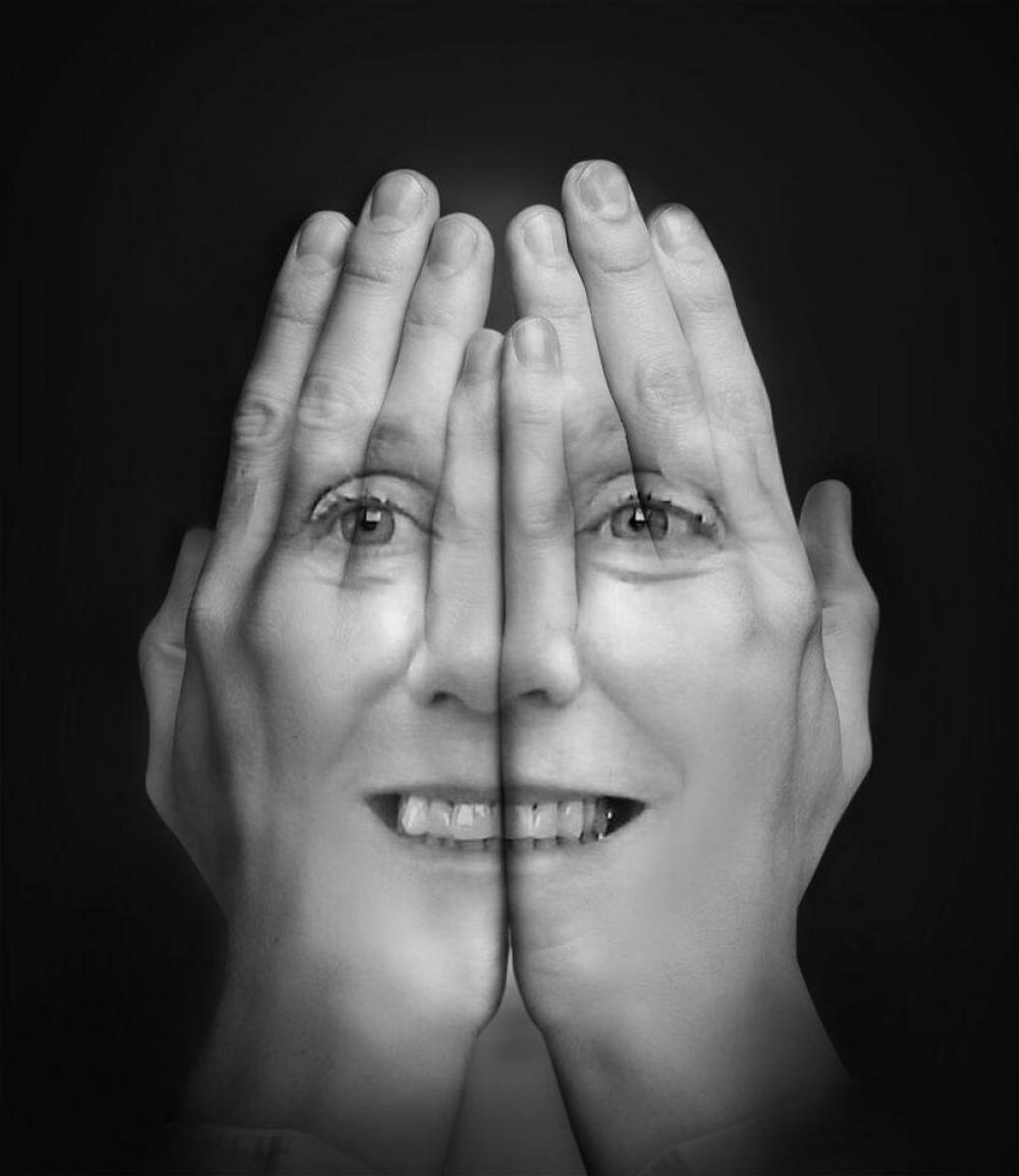 woman female smiling double exposure hands | Image Finder