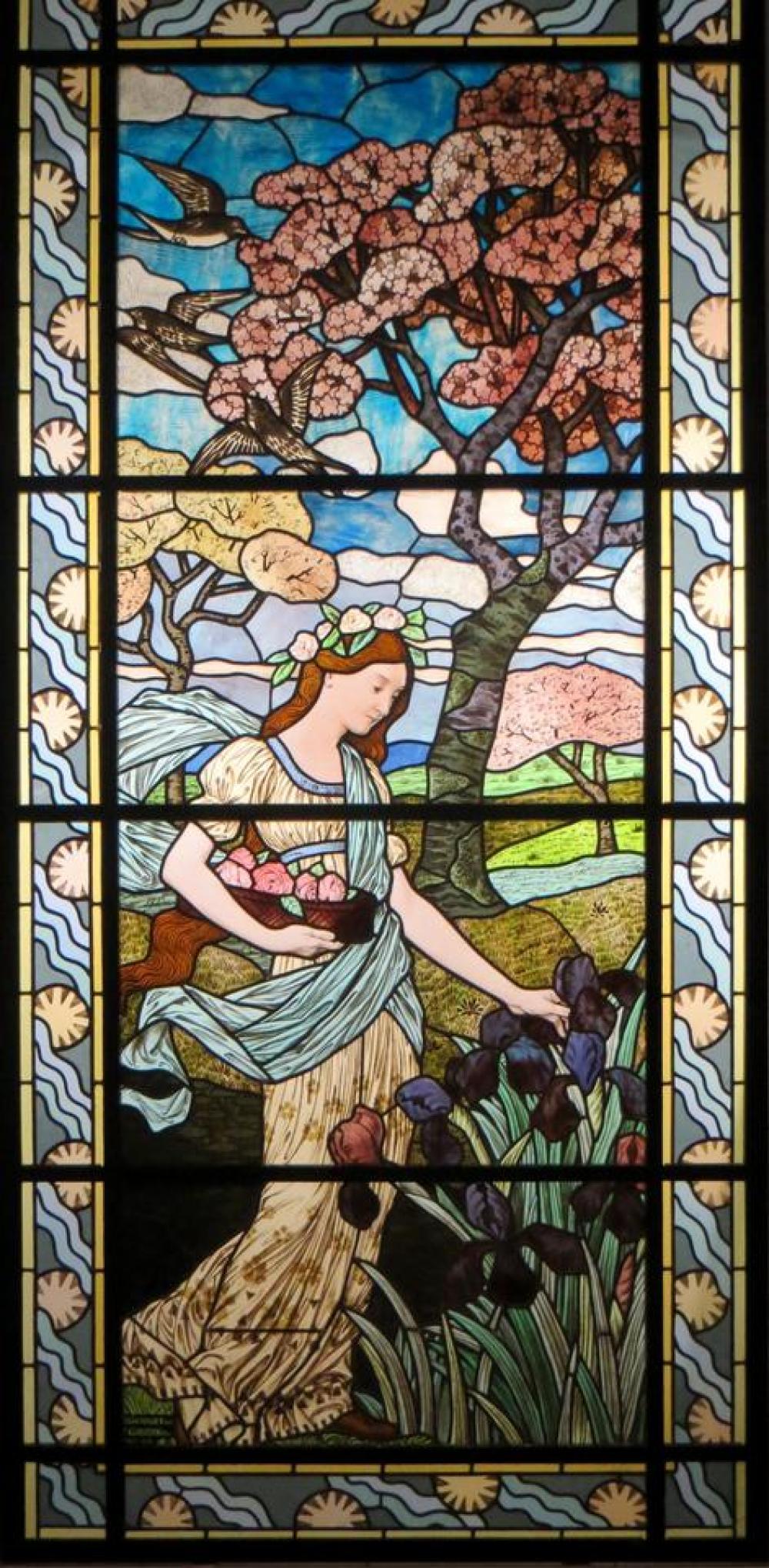 stained glass woman maiden Art Nouveau window stained glass woman maiden Art Nouveau window