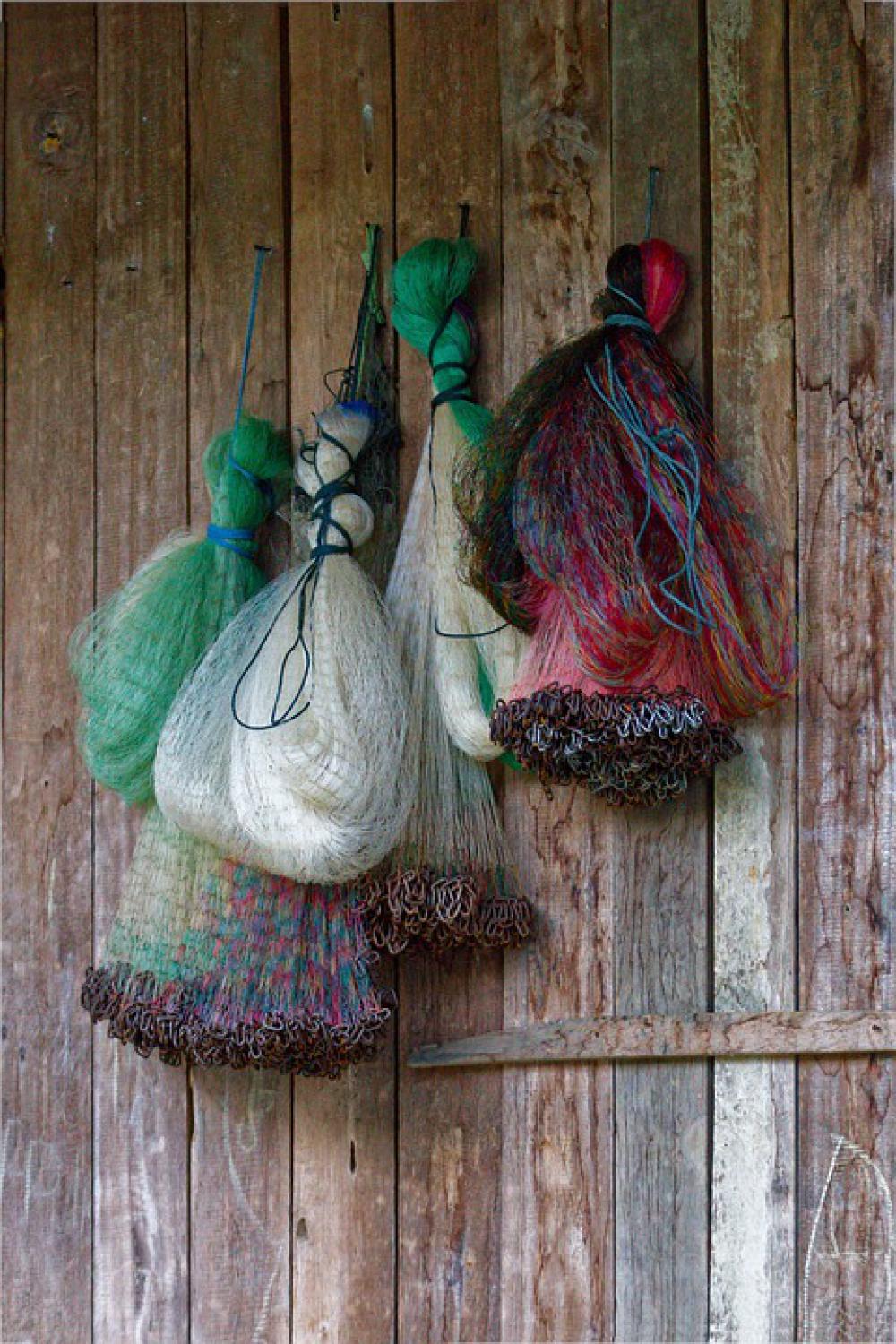 Fishing Nets Hanging Fishing Wooden Wall Old Fishing Nets Hanging Fishing Wooden Wall Old