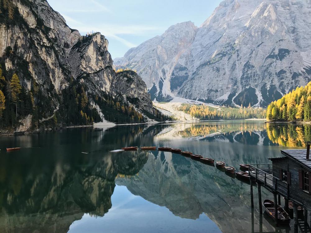 Pragser Wildsee Lake Mountains South Tyrol Bergsee Pragser Wildsee Lake Mountains South Tyrol Bergsee