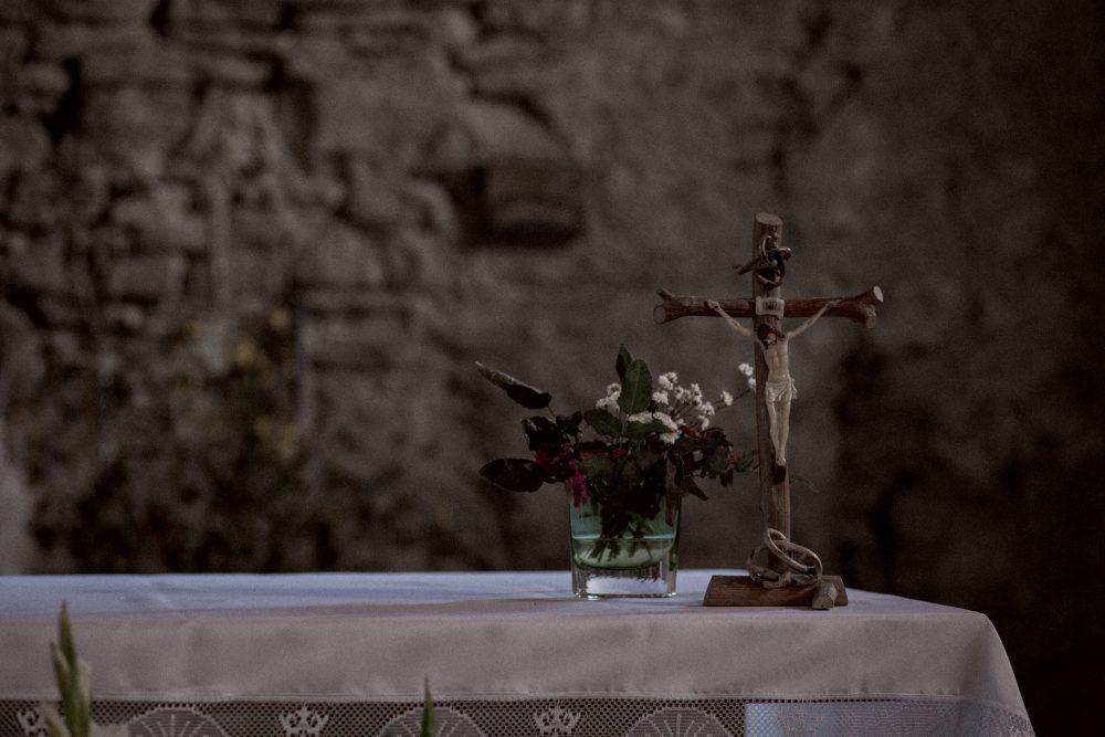 Stone wall church altar Stone wall church altar