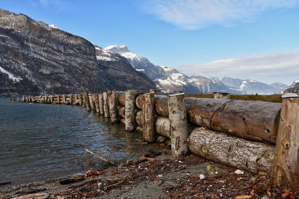 Lake Water Blue Dam Breakwater Mountains Sky Lake Water Blue Dam Breakwater Mountains Sky
