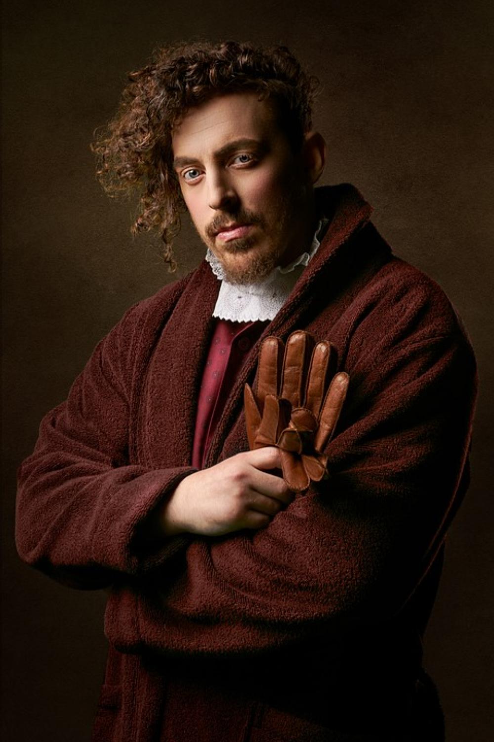 Man Retro Vintage Portrait Gloves Person Curly Man Retro Vintage Portrait Gloves Person Curly