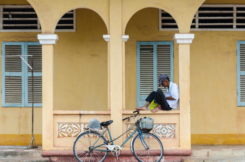Old Man Poor Person Building Bike Bicycle Old Man Poor Person Building Bike Bicycle