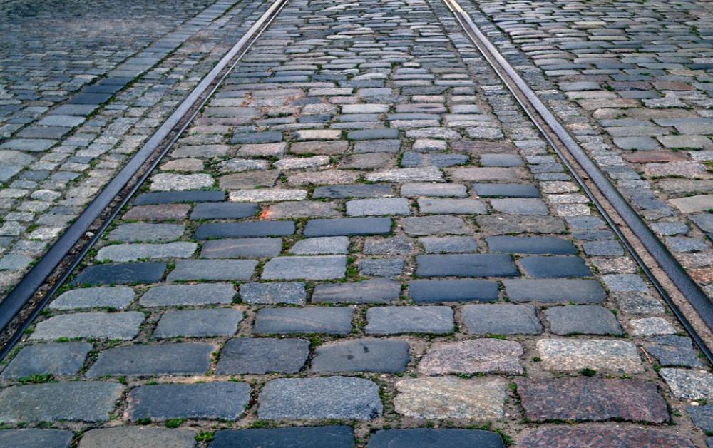 Rails Pavement Tram Street Metal Stone Monument Rails Pavement Tram Street Metal Stone Monument