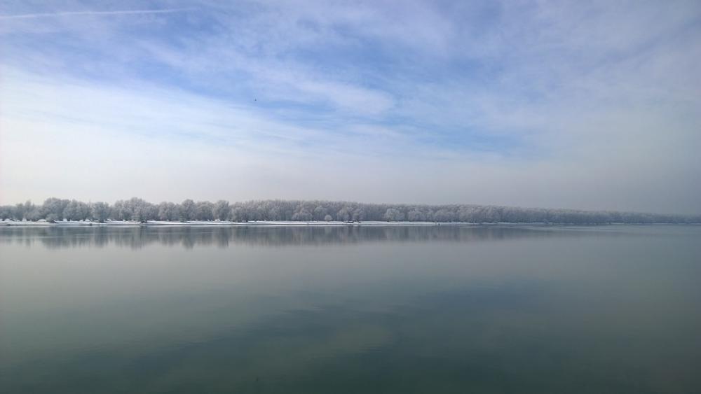 River Danube Landscape Day Winter Clouds Ship River Danube Landscape Day Winter Clouds Ship