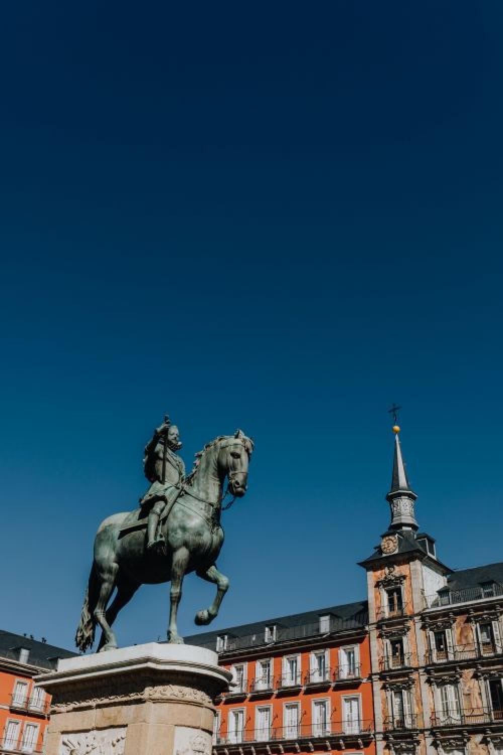 Plaza Mayor with statue of King Philips III in Madrid, Spain Plaza Mayor with statue of King Philips III in Madrid, Spain