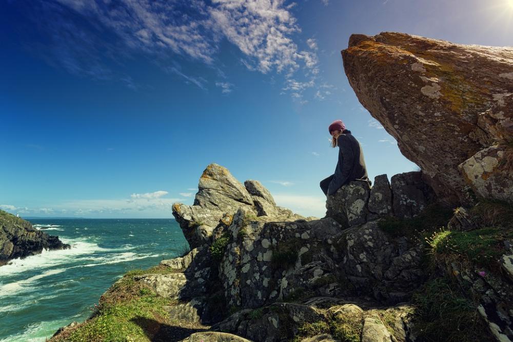Coast Rock Person Woman Sea Landscape Ocean Bay Coast Rock Person Woman Sea Landscape Ocean Bay