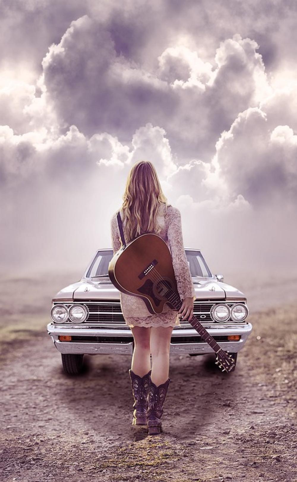 Girl Car Nature Alone Moving Going End Walking Girl Car Nature Alone Moving Going End Walking