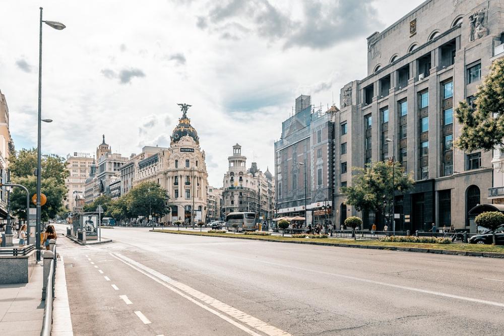 Madrid City Road Sky Clouds Building Urban Madrid City Road Sky Clouds Building Urban