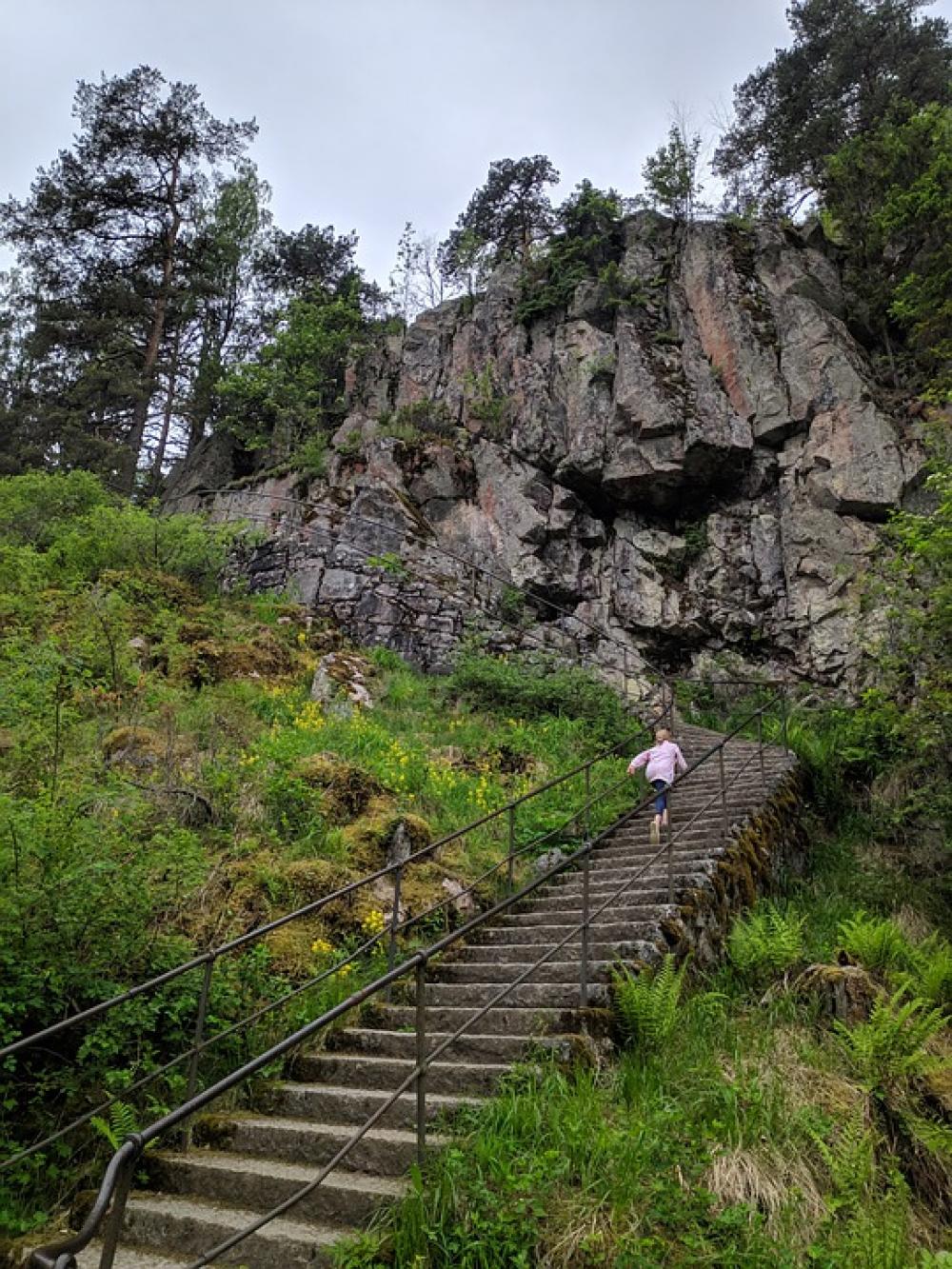 Rock Cliff Stairs Green Girl Running Upstairs Rock Cliff Stairs Green Girl Running Upstairs