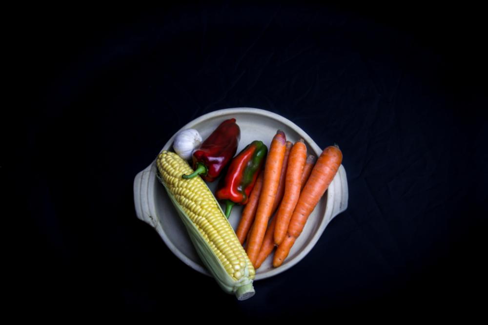 isolated vegetables plate carrots corn isolated vegetables plate carrots corn