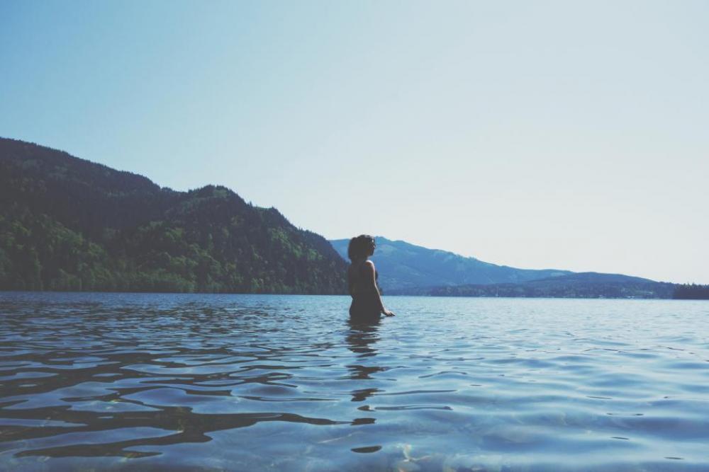 girl woman lake water mountains girl woman lake water mountains