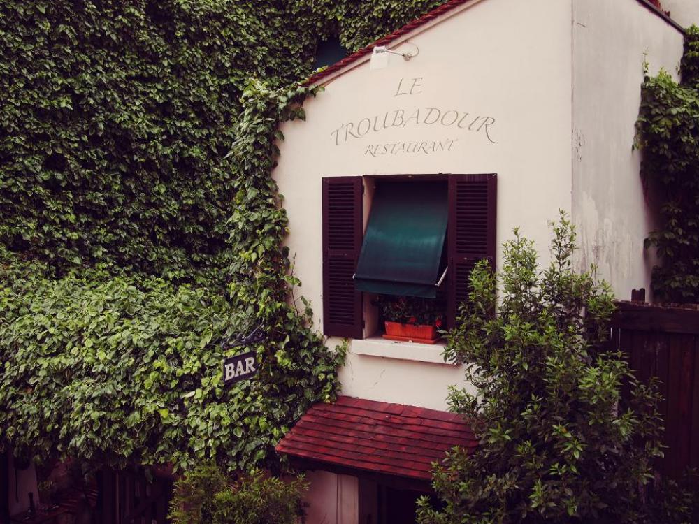 Le Troubadour restaurant France vines leaves Le Troubadour restaurant France vines leaves