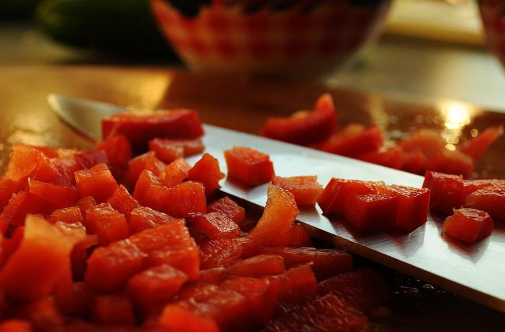 red peppers vegetables food knife chef red peppers vegetables food knife chef