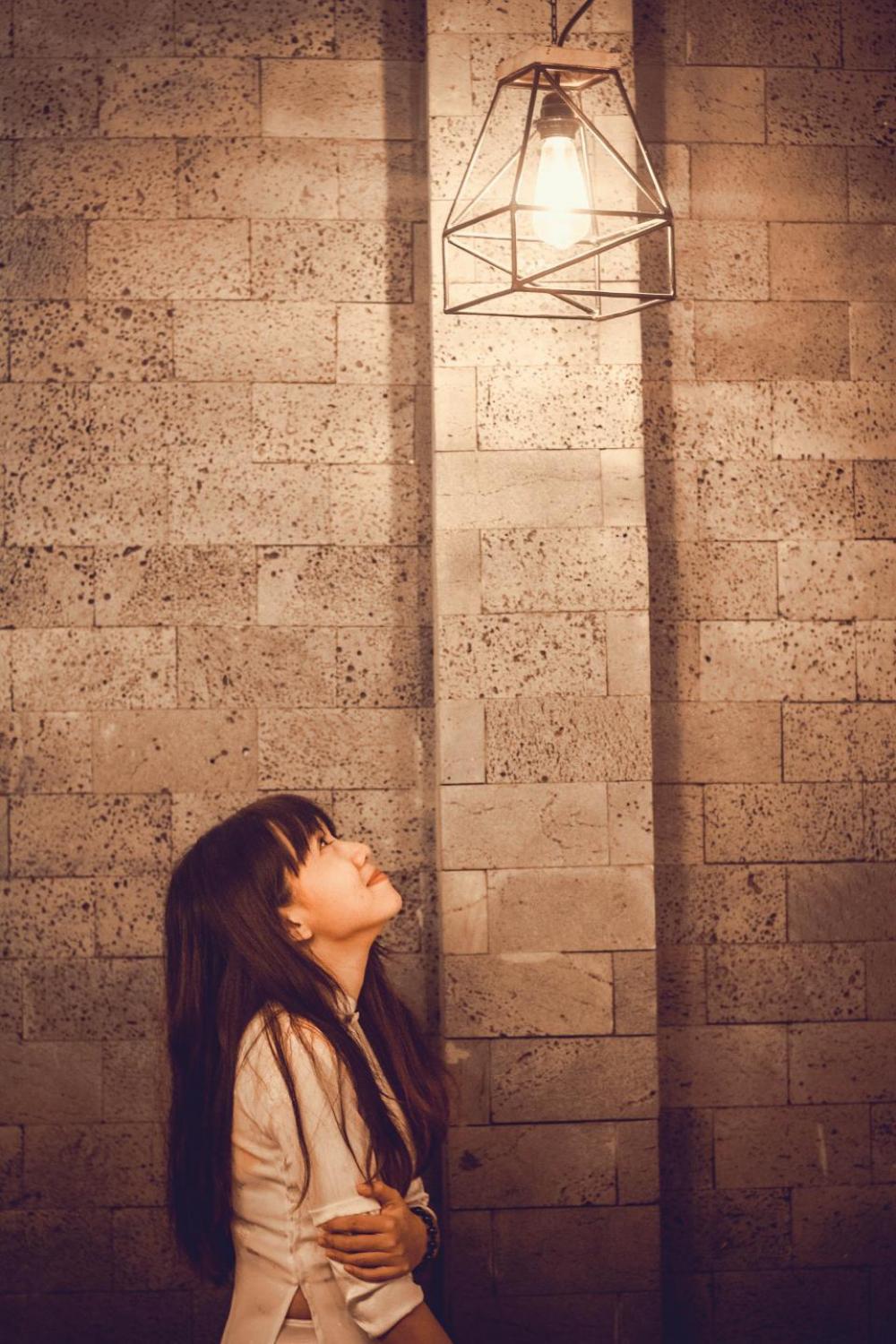 people girl alone light bulb people girl alone light bulb