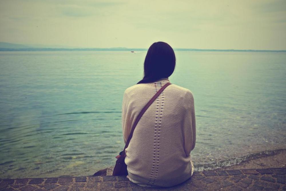 girl looking lake ocean sea girl looking lake ocean sea
