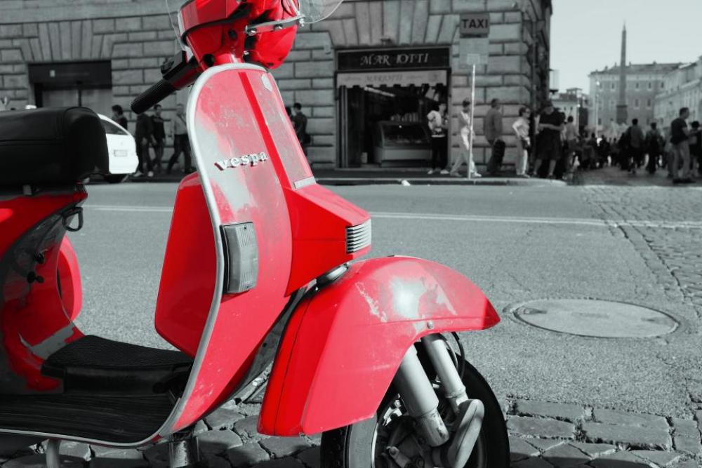 red vespa scooter moped street red vespa scooter moped street