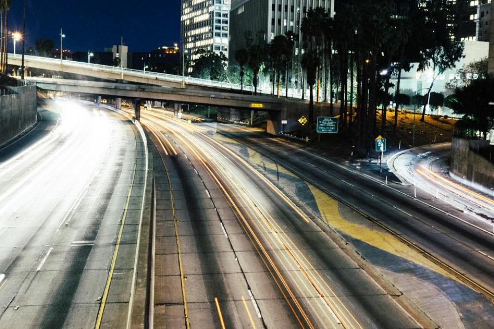 road highway offramp lights buildings road highway offramp lights buildings