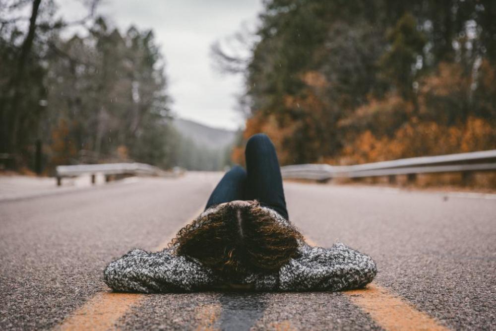 people girl alone road highway people girl alone road highway