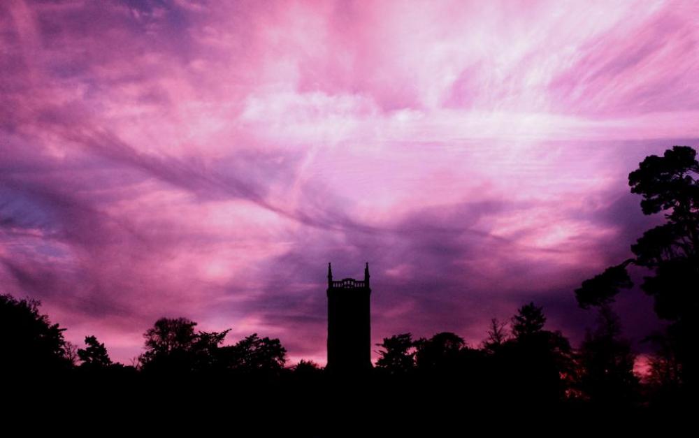 sky clouds trees building silhouette sky clouds trees building silhouette