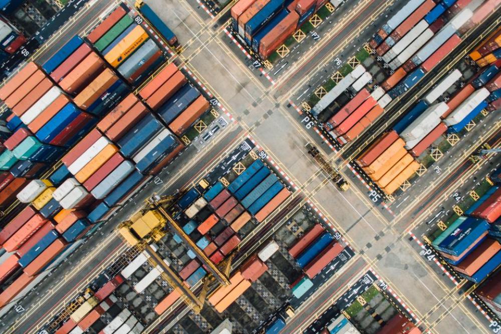 container van aerial view block container van aerial view block