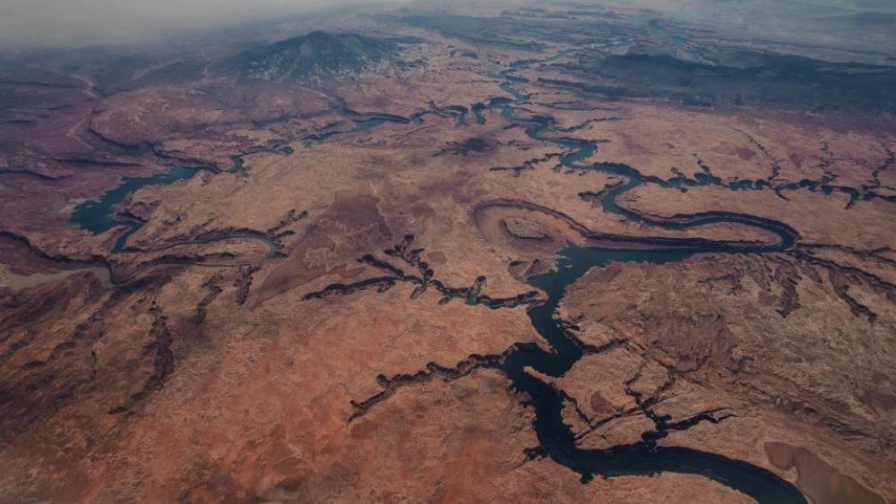 aerial view mountain land water aerial view mountain land water