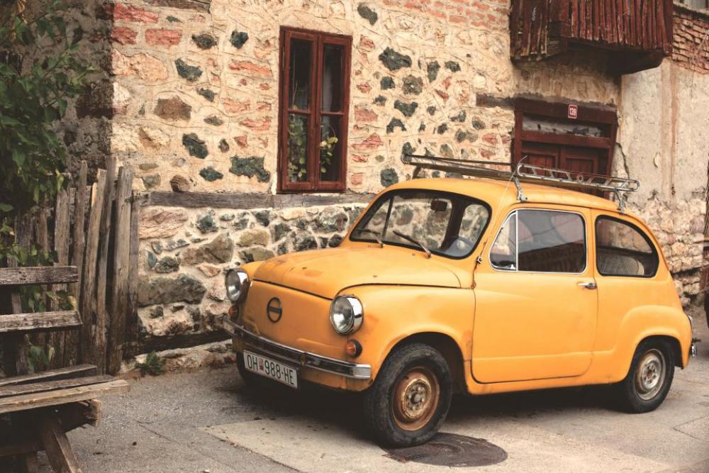 yellow car vintage city town yellow car vintage city town