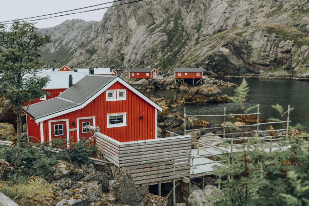 norway lofoten village harbor water norway lofoten village harbor water