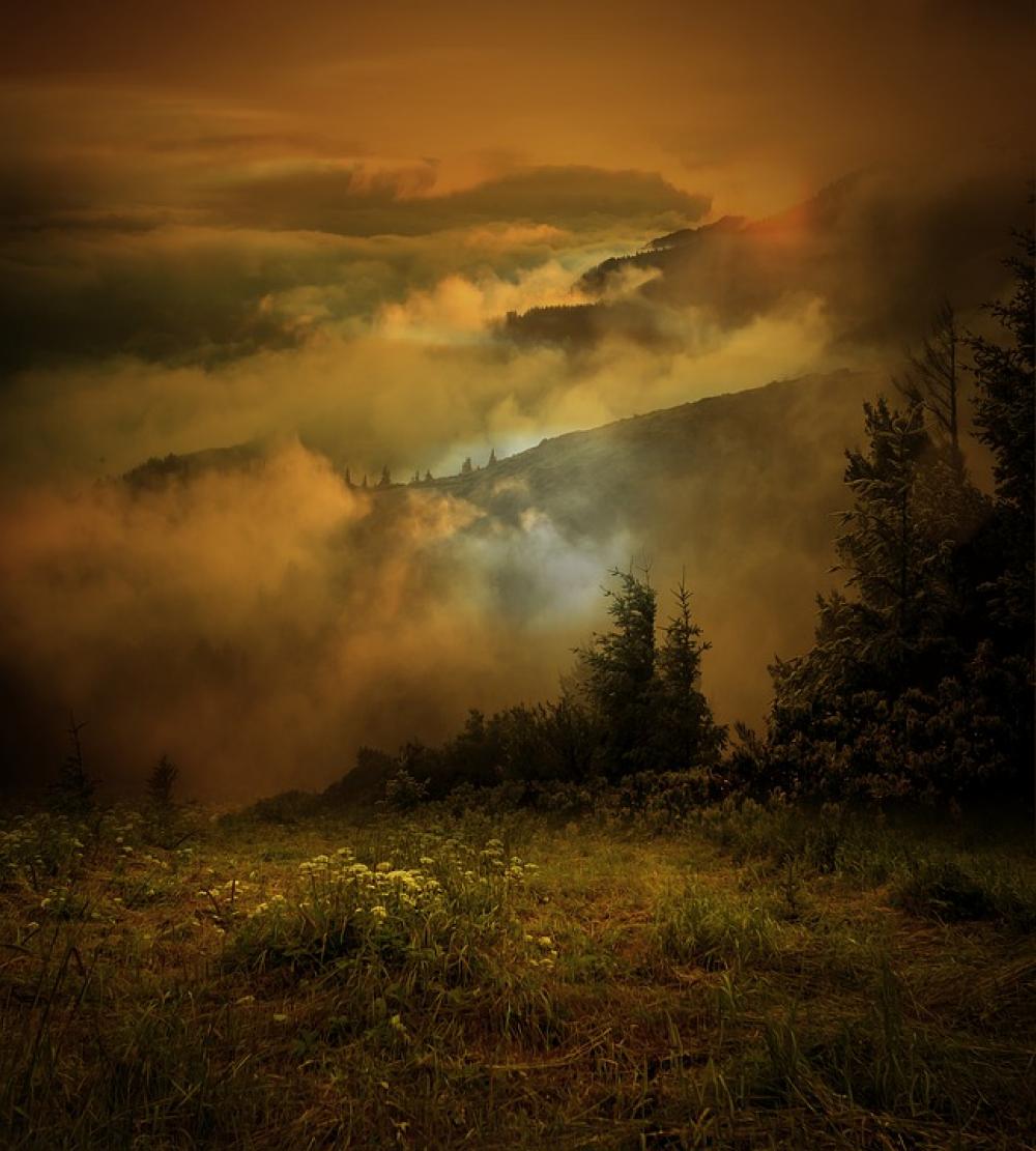 Fog Mountains Landscape Nature Fantasy Sky Sunset Fog Mountains Landscape Nature Fantasy Sky Sunset