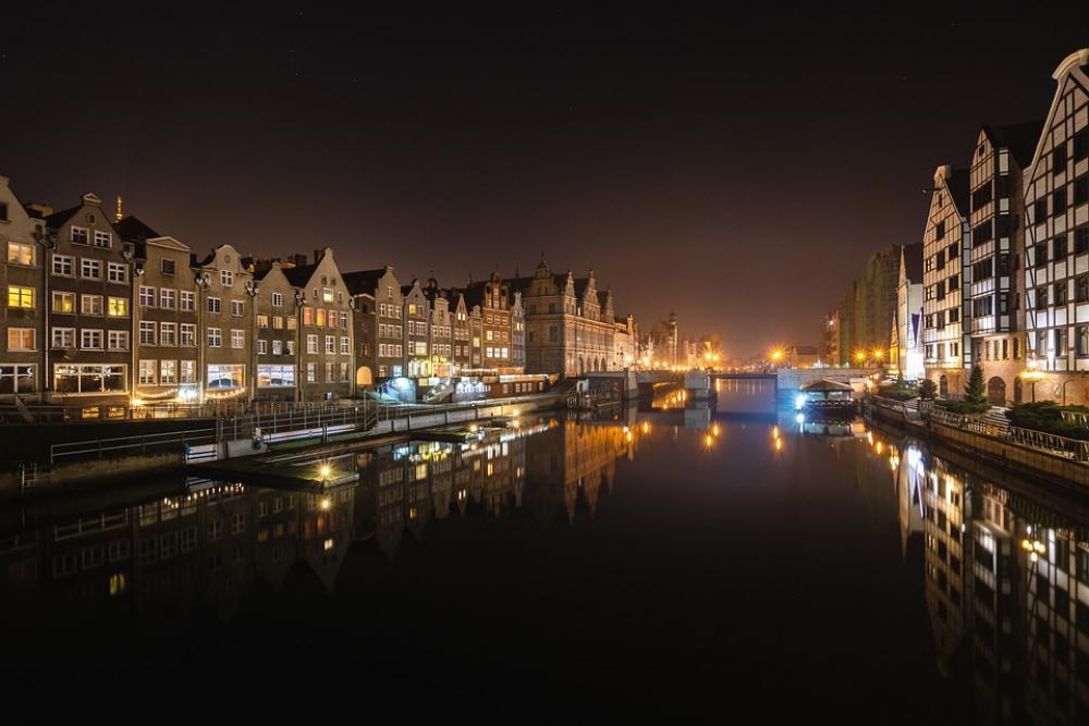 Gdansk River Canal Poland City At Night Gdansk River Canal Poland City At Night