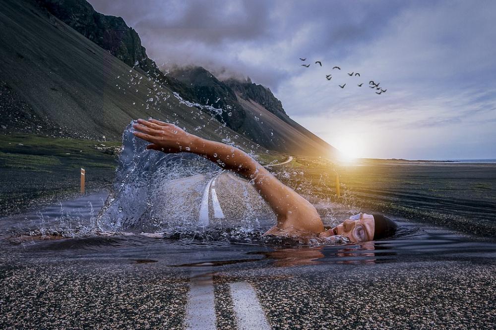 Manipulation Swim Swimmer Crawl Road Asphalt Manipulation Swim Swimmer Crawl Road Asphalt