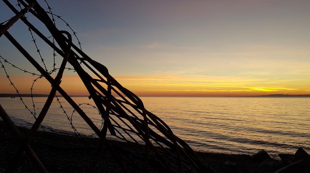 Sunset Beach Wire Sea Orange Sky Evening Sunset Beach Wire Sea Orange Sky Evening