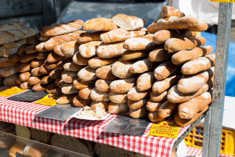 Fresh sourdough bread on farmers market Fresh sourdough bread on farmers market