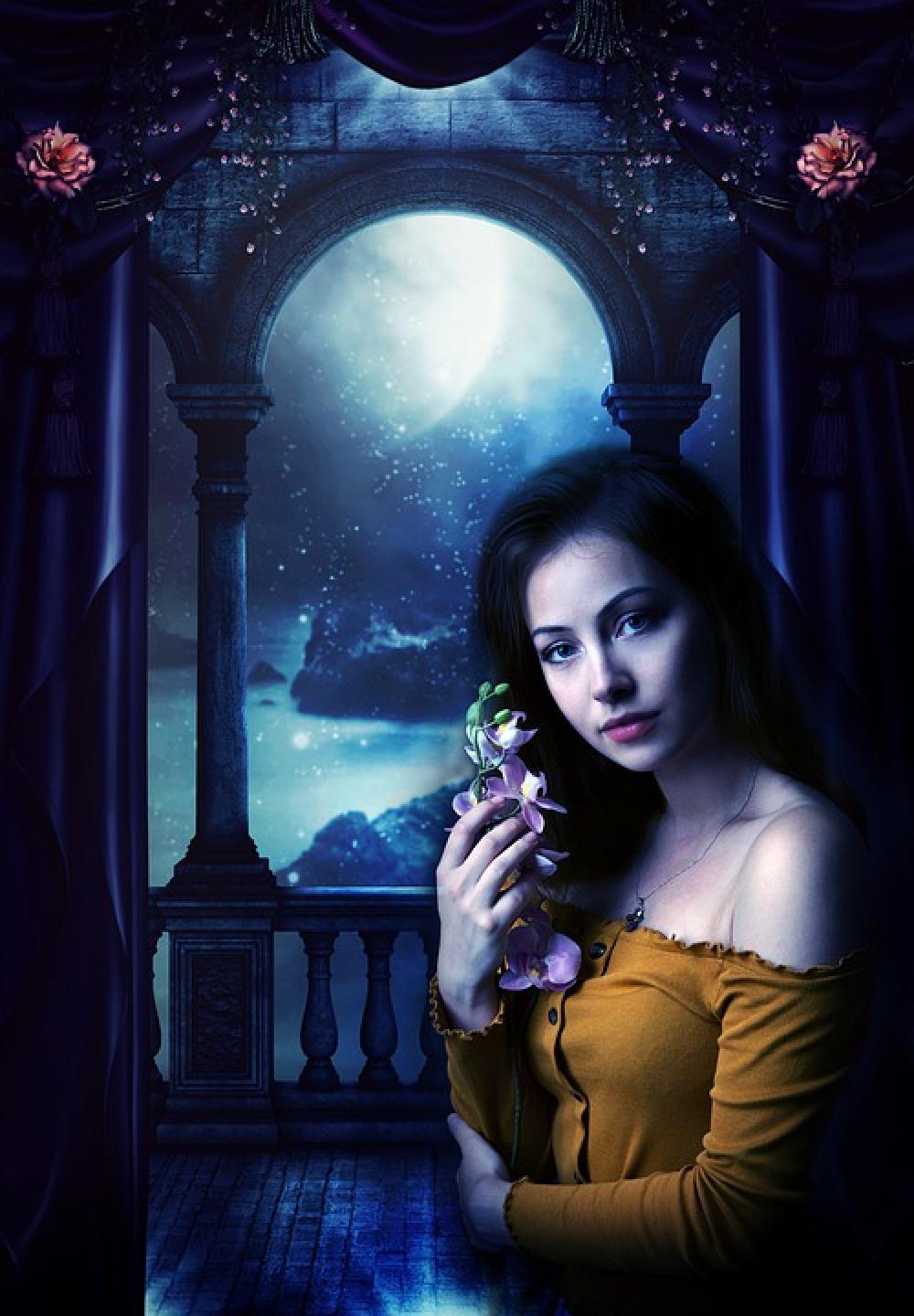 Night Girl Lovely Young Woman Moon Romance Night Night Girl Lovely Young Woman Moon Romance Night