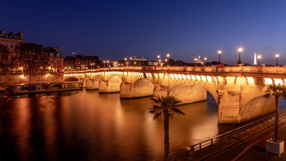 Paris Bridge New Bridge Lights Seine River Paris Bridge New Bridge Lights Seine River