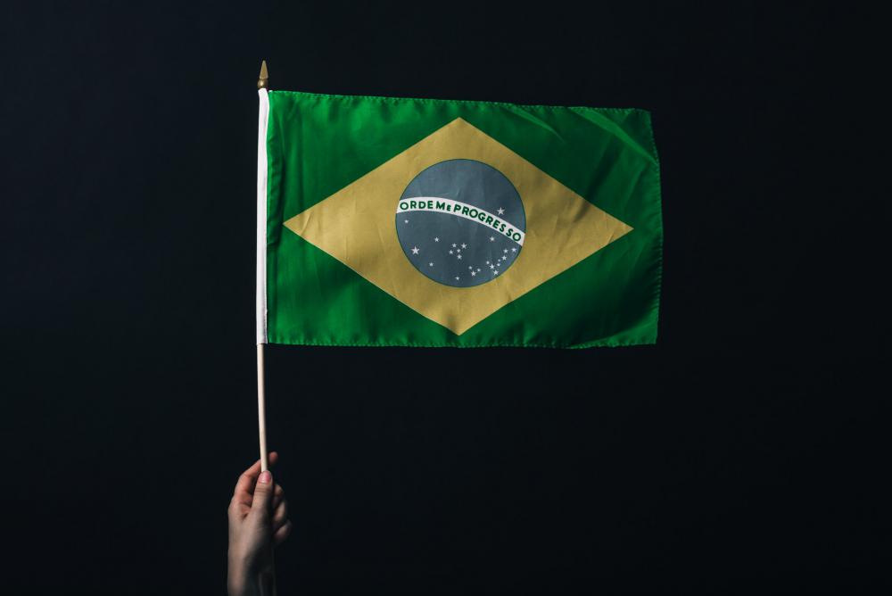 Brazilian Flag Against Black Photo Brazilian Flag Against Black Photo