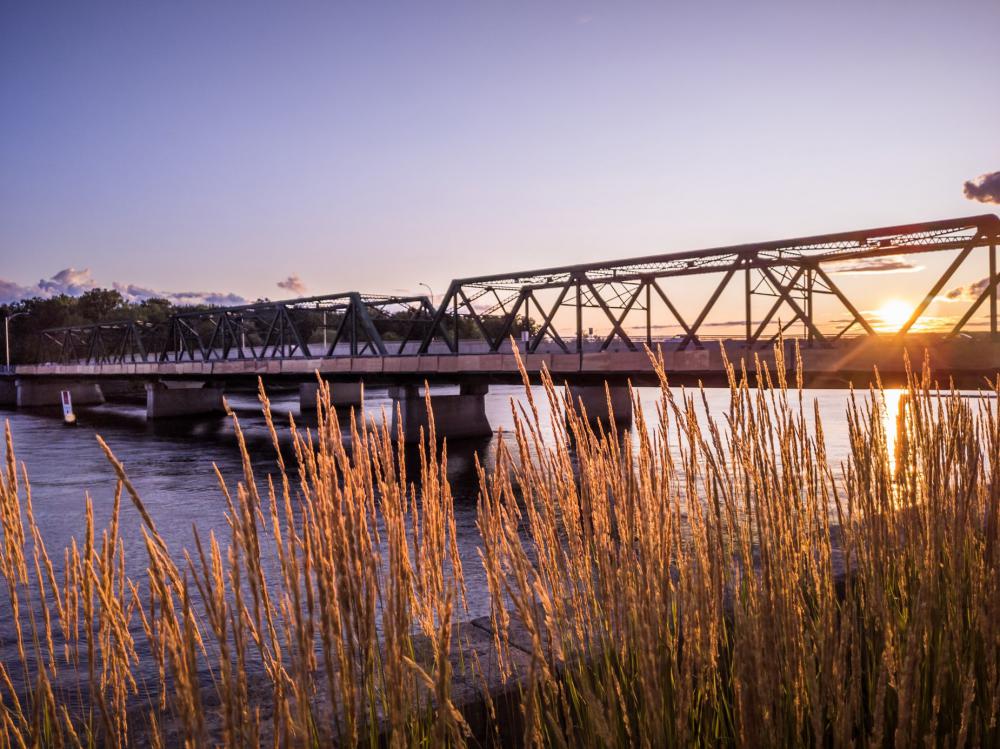 Golden Crops and Metal Bridge At Dusk Photo Golden Crops and Metal Bridge At Dusk Photo